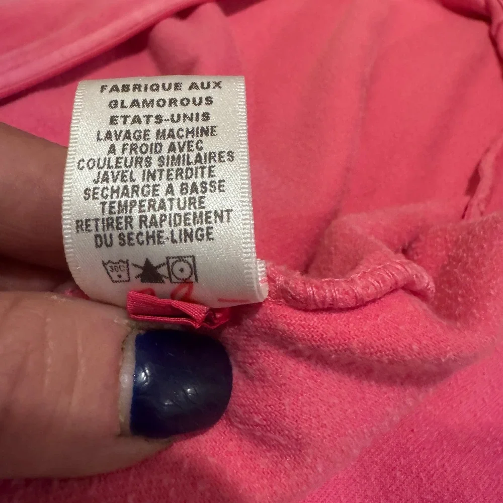 Vintage Juicy Couture Pink Velour Zip Up Hoodie Y2K Cropped Jacket Large '02-'05 - Picture 5 of 10